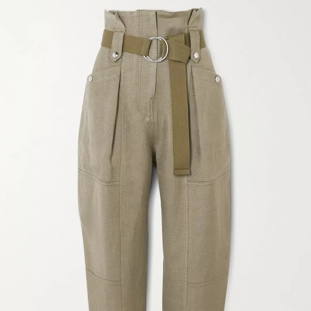 Iro Mohon Belted Army Green Cotton-Canvas Tapered Pants